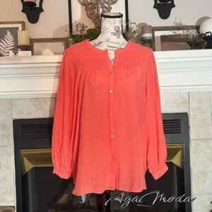 Nanette Lepore Coral Long Sleeve Blouse